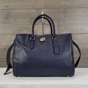 Coach Brooke Carry All Navy Pebbled Leather Satchel Crossbody Bag